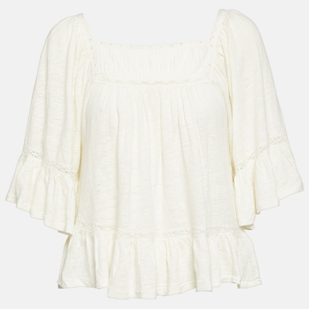 New Polo Ralph Lauren White Linen Blouse Ruffle Bell Sleeves Pullover Top XXS - Picture 15 of 17
